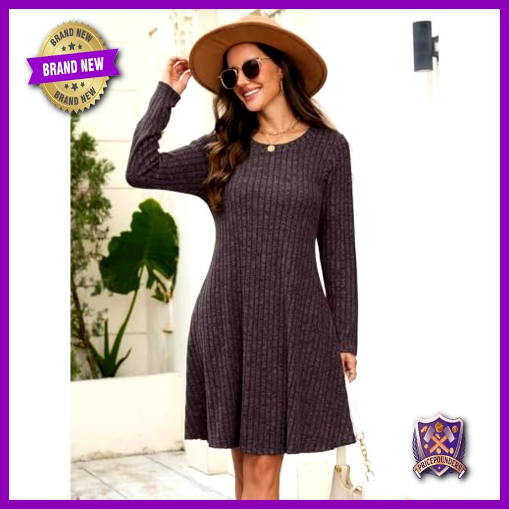 Plus Size Sweater Dress Long Sleeve Casual Fall Winter with Pockets - Picture 5 of 7